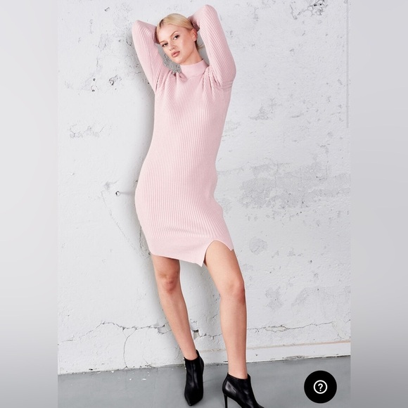 BARDOT Mini Ribbed Mock Neck Knit Slit Dress in Dusty Pink Bodycon Womens Medium - Picture 4 of 10